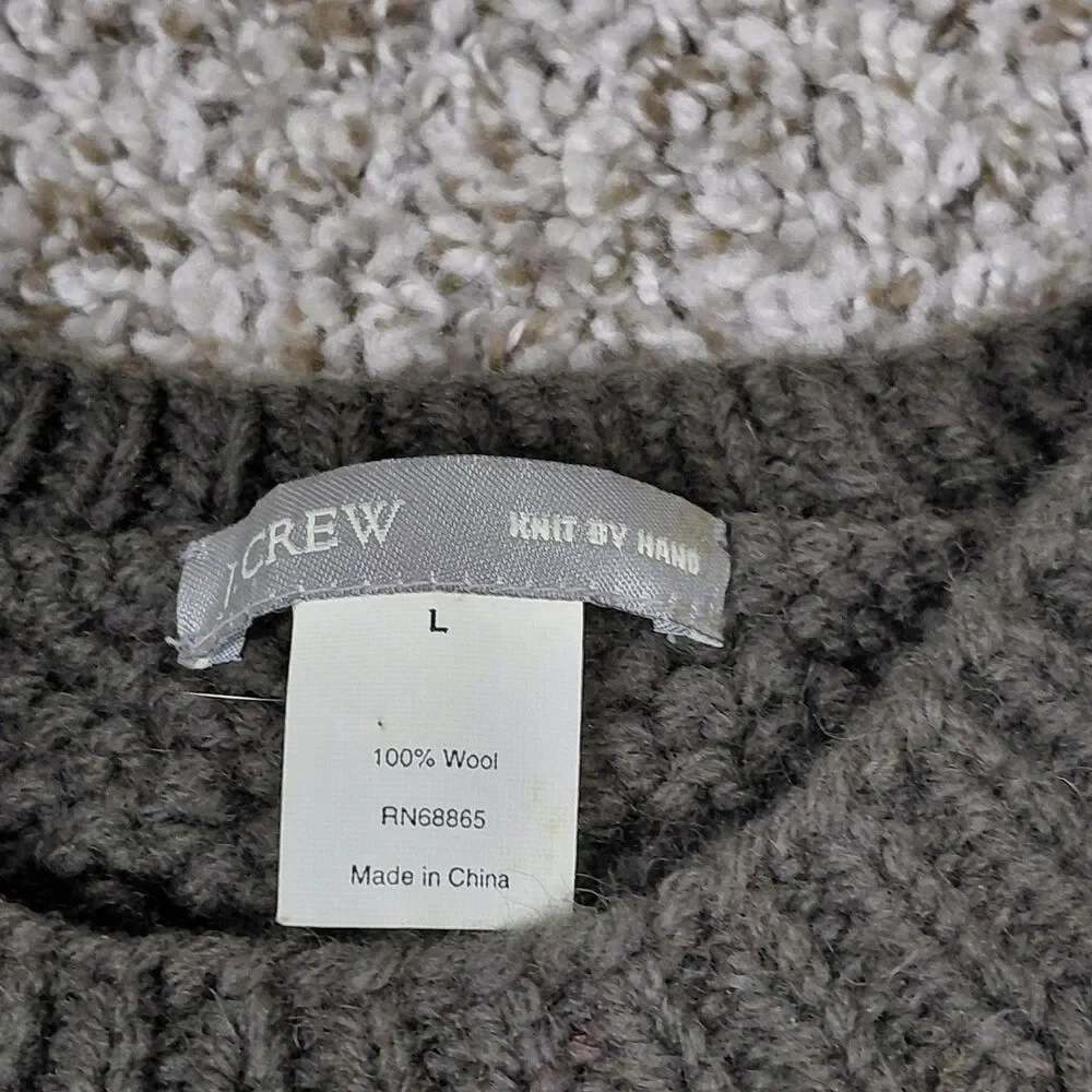 J Crew Knit By Hand Sweater Mens Large Fisherman Cable Knit Wool Heavyweight